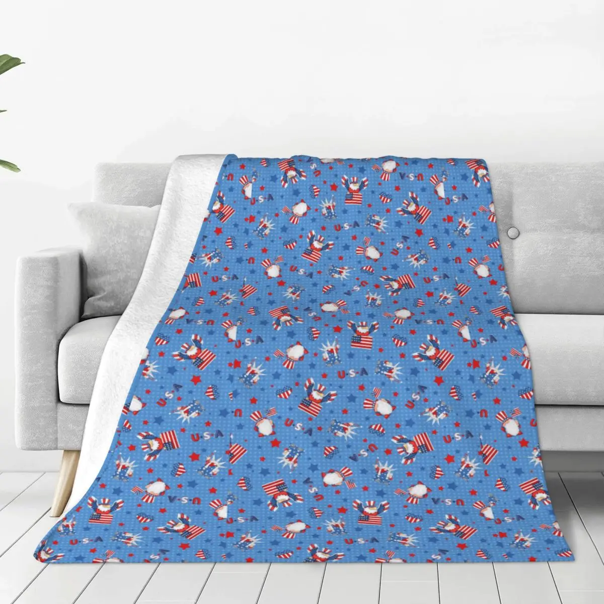 Custom Cute Halloween Gnomes USA Blanket 3D Printed Soft Flannel Fleece Warm Throw Blankets for Car Bedroom Sofa Quilt