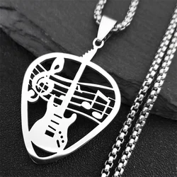 Rock Music Guitar Pick Pendant Necklace for Women/Men Stainless Steel Punk Musical Bass Note Chain Party Gift Jewelry collar