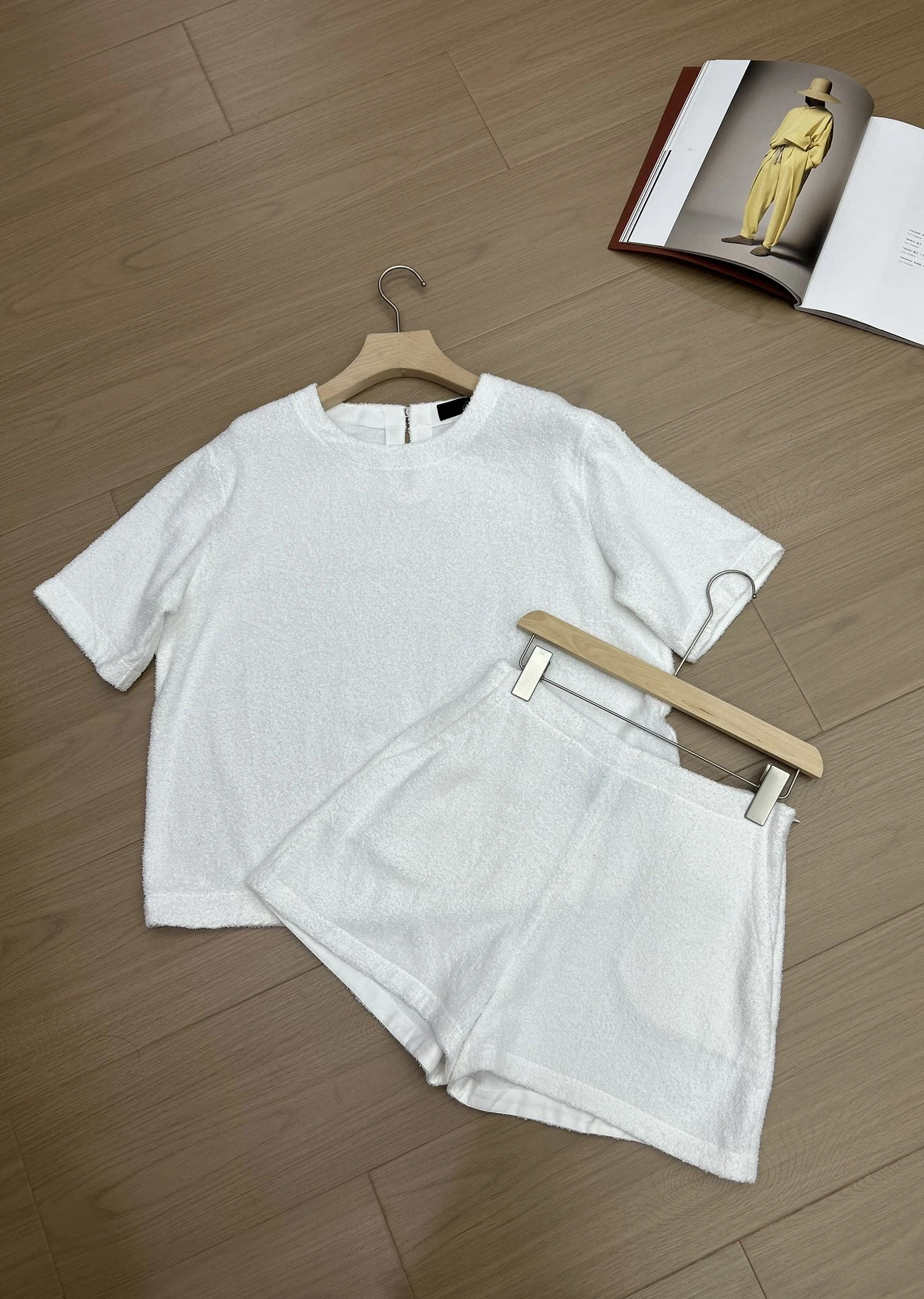 Women'S Summer Set High Quality Linen Cotton Towel Knitted Solid Color Short-Sleeved Shorts Casual Set