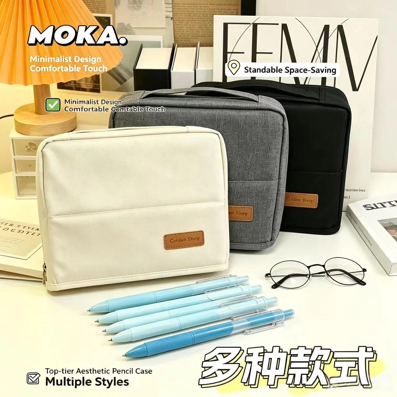 Vertical Pen Case – A Portable, High-Capacity, Waterproof, Multifunctional Vertical Stationery Bag. Includes 5 Black Pens as a G