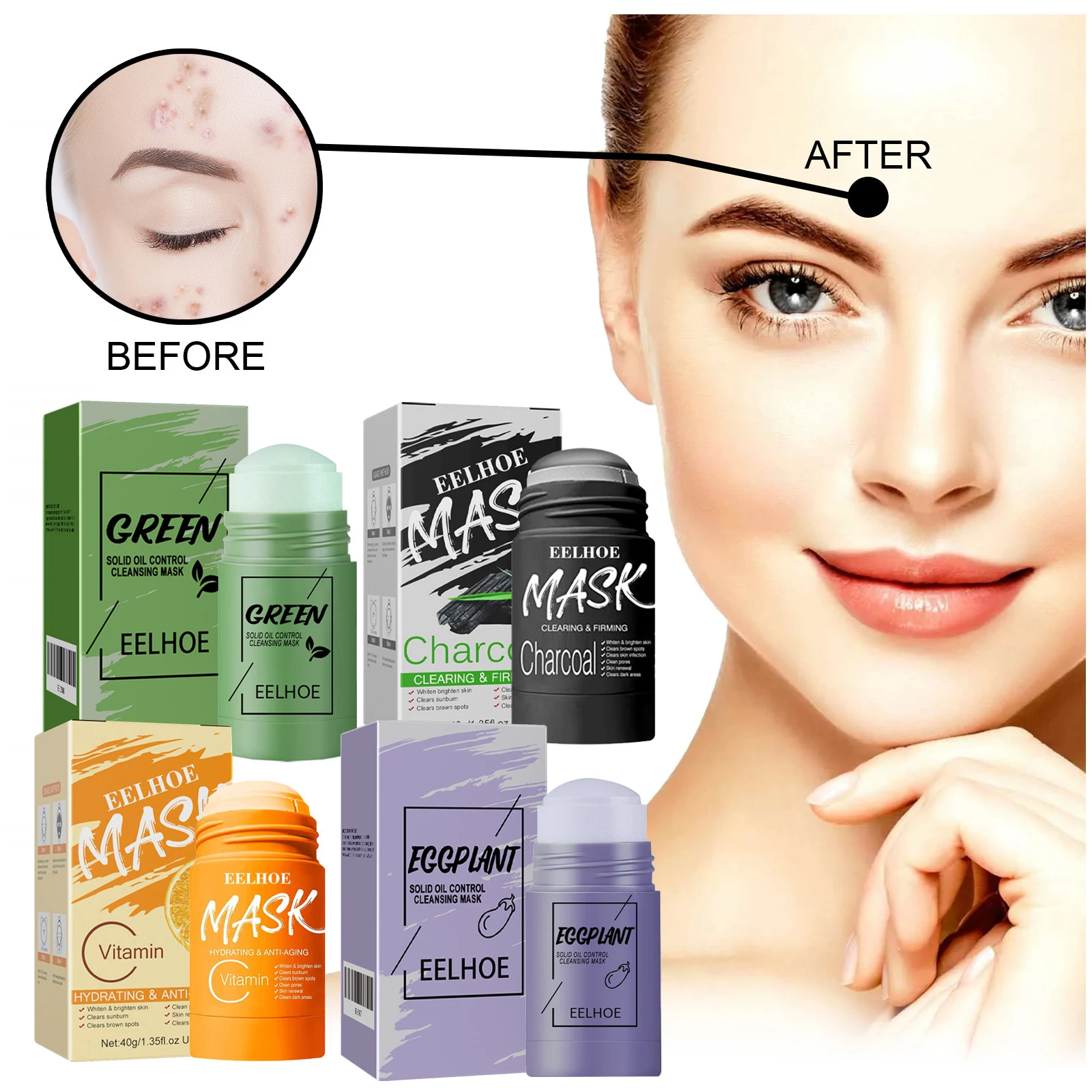 Clay Face Mask Stick Facial Skincare Musk Matcha Acne Blackhead Removal Cleansing Green Tea Mask Stick for Face