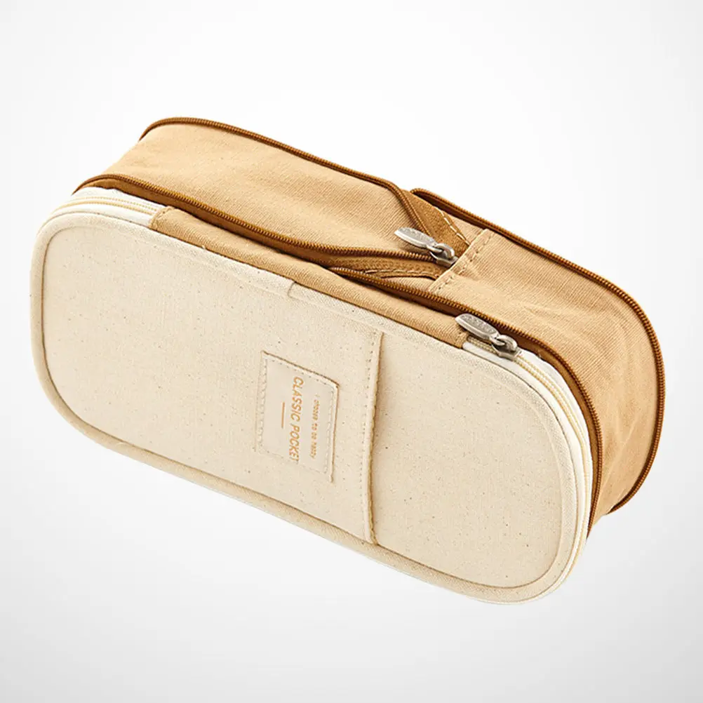 Large Capacity Macaron Style Canvas Pencil Box Zipper Closure Portable Stationery Pouch for School Office Travel