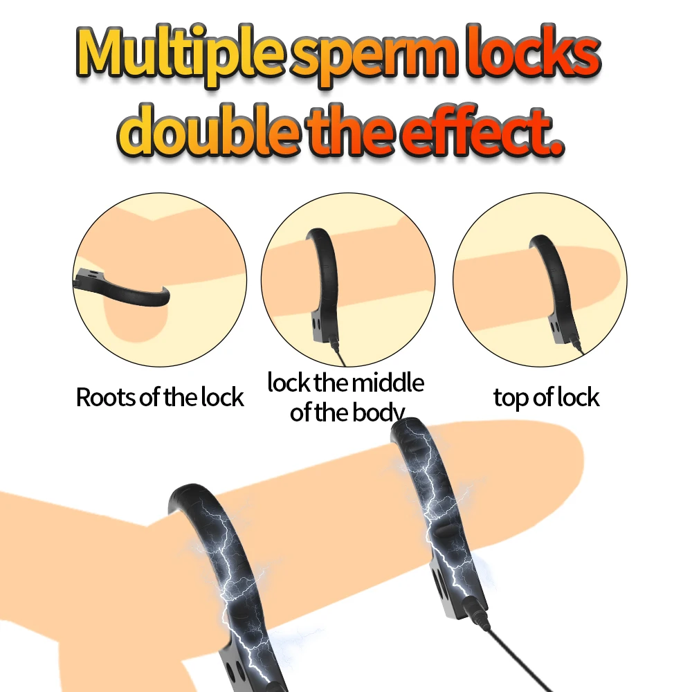 Sex Toys Electric Shock Male Penis Lock Cock Ring Erection Delay Ejaculation Electro Shock Penis Ring Reusable Ball Stretcher