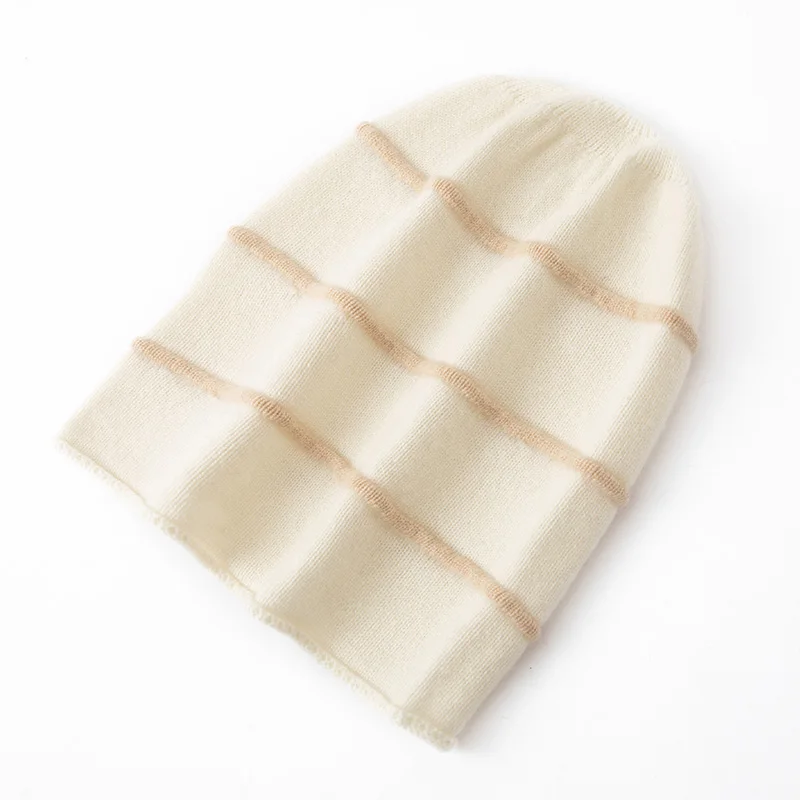 

Autumn and winter new cashmere hat women's knitted striped soft hat casual fashion warm hat soft glutinous light luxury
