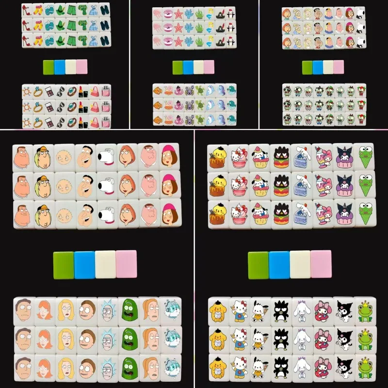 Mainan Edukasi Anak Baru 24mm 48 Ubin Pola Sanrio Hello Kitty Mahjong Blok Gioco Permainan Papan Hewan Laut Dua Pemain
