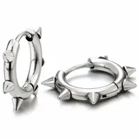 1 Pair Stainless Steel Spike Circle Huggie Hinged Hoop Earrings Men Women Gothic Rock Hiphop Triangle Cone Hoop Earrings