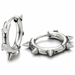 1 Pair Stainless Steel Spike Circle Huggie Hinged Hoop Earrings Men Women Gothic Rock Hiphop Triangle Cone Hoop Earrings