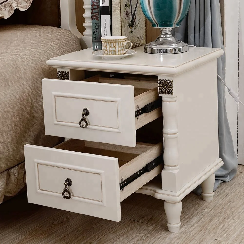 Stock Small American Style Storage White Painted Wood Two Drawer Bedside Table Night Stand