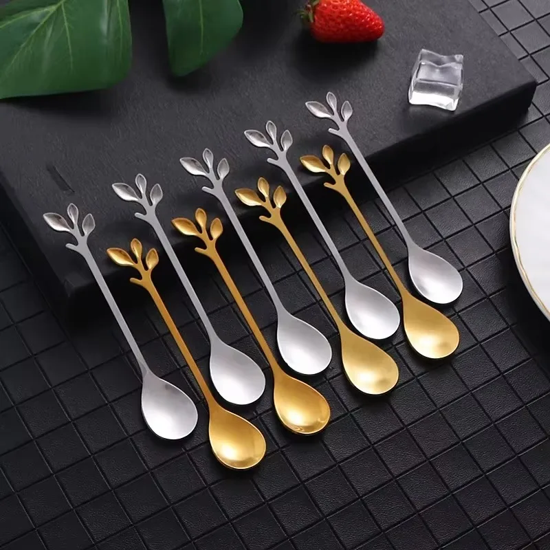 Creative Personality Stainless Steel Gold Spoons Tree Leaf Spoon Coffee Spoon Tea Spoon Home Dessert Cutlery Accessorios 2025