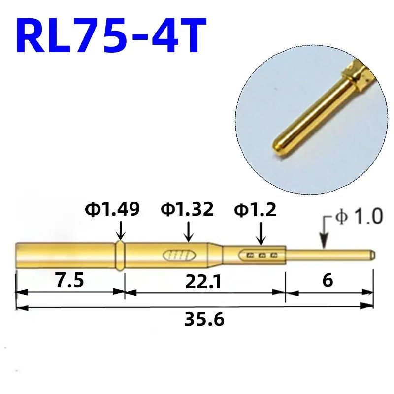 20/100PCS RL75-4T Test Pin PL75-B1 Receptacle Brass Tube Needle Sleeve Seat Crimp Connect Probe Sleeve 35.6mm Outer Dia 1.32mm