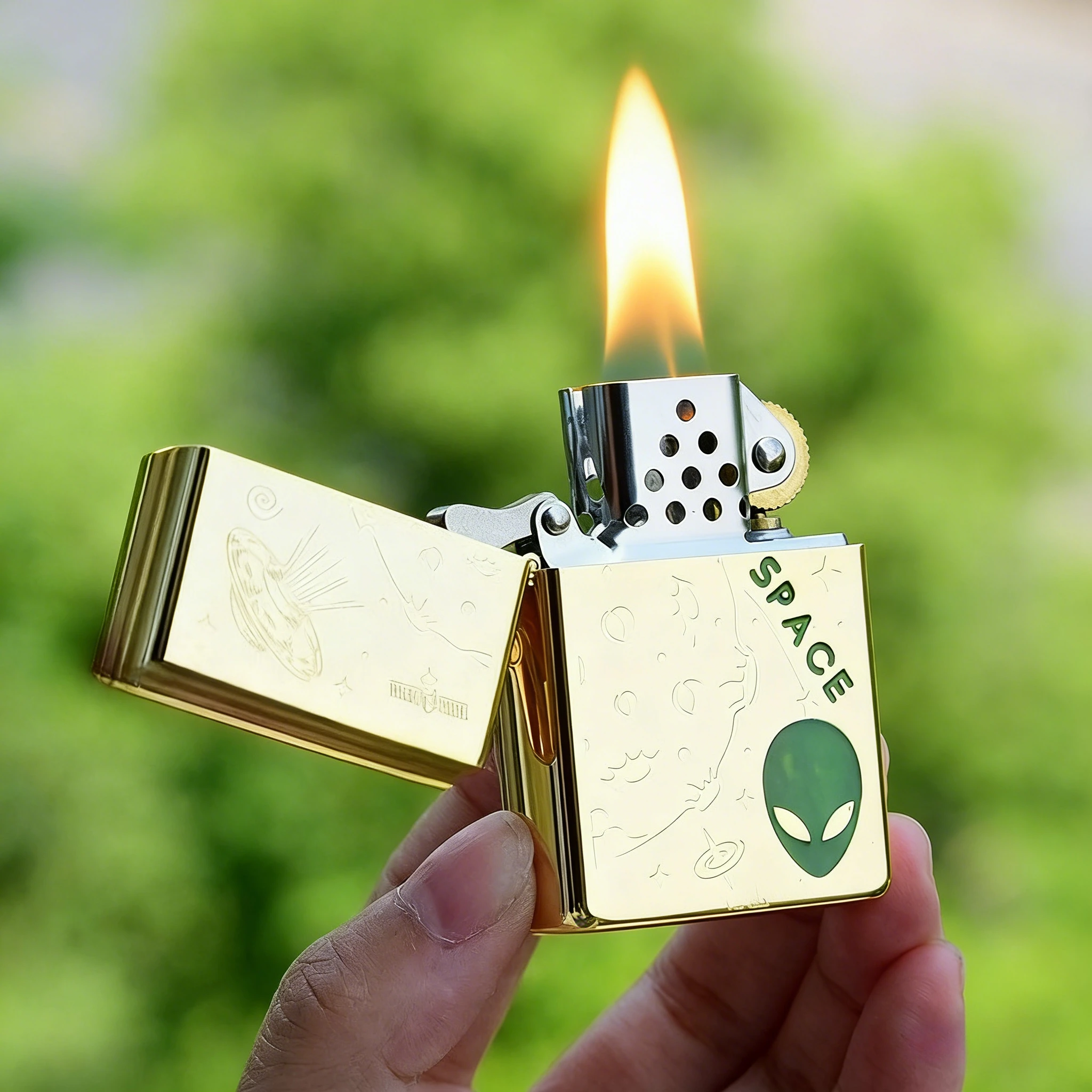 ZORRO Bright Chrome Luminous Alien Kerosine Lighter, Double-sided Carved Windproof Creative Personalized Men's Exquisite Gift