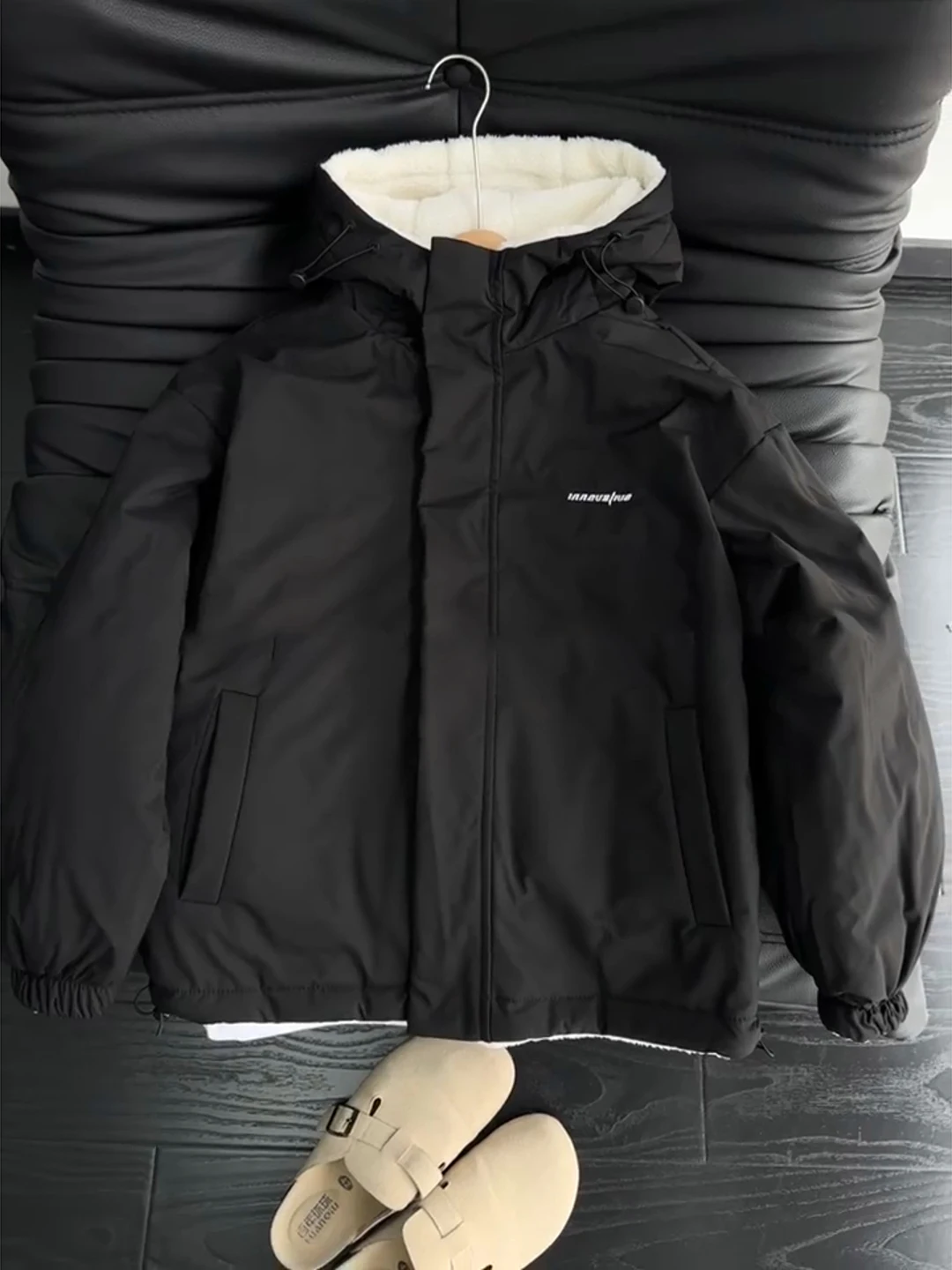 

Двусторонняя утепленная хлопковая куртка с капюшоном для мужчин, осенне-зимняя, из овечьего флиса, теплая, свободного кроя, парная верхняя одежда, черная