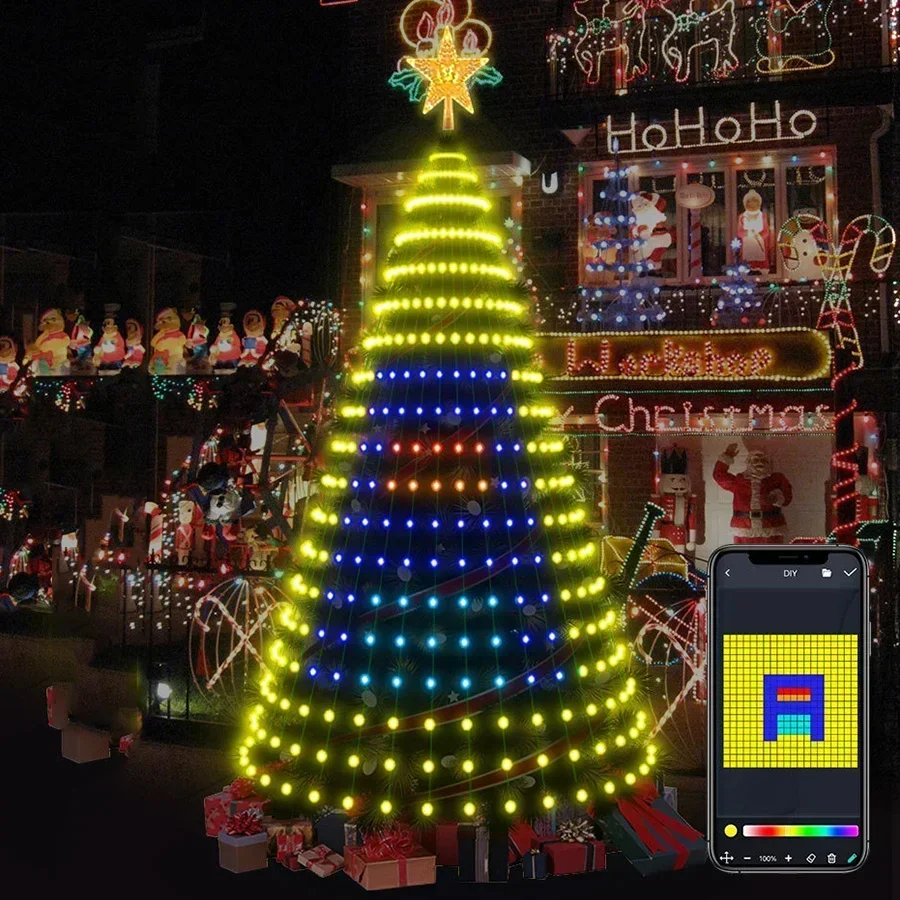 Christmas Tree Star RGB Lights APP Addressable Multicolor LED Star String Waterfall APP Bluetooth Home Yard Holiday Decor 2025