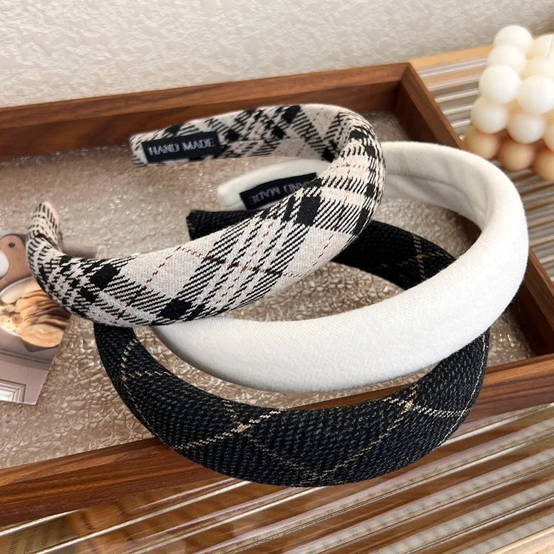 College Style Vintage Plaid Hair Hoop Hairbands for Girls Sponge Headbands Fashion Female Hair Accessories Headdress Headwear