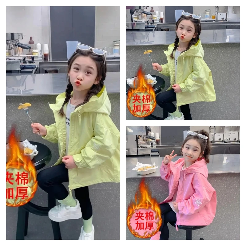 

Лидер продаж, кавайная куртка на хлопковой подкладке для девочек, сохраняющая тепло, модная студенческая зимняя куртка с героями мультфильмов, повседневная утепленная детская одежда на молнии с капюшоном