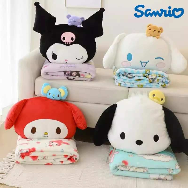 

New Sanrio Kuromi Cinnamoroll Plush Doll Pillow Carpet 2-in-1 Soft Cushion Plush Blanket Air Conditioning Cushion Christmas Gift