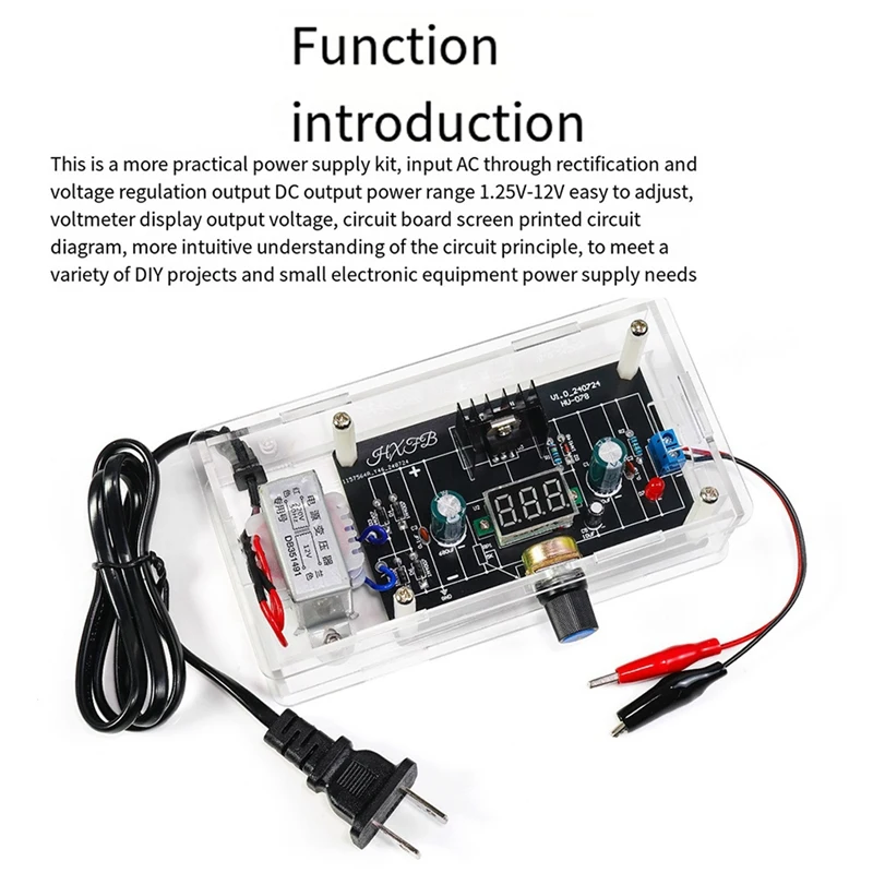 LM317 Adjustable Regulated Power Supply DIY Kit LM317 AC 110V to DC 1.25-12V Stabilized Power Supply US Plug(with Shell)-A55K