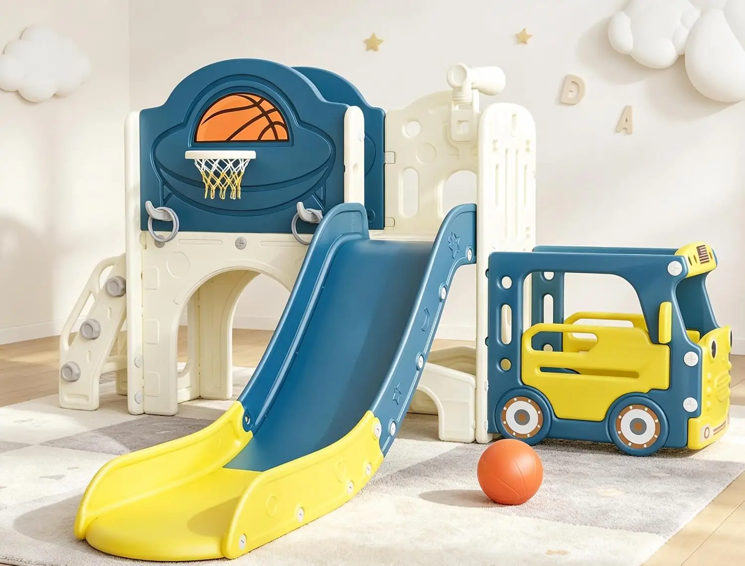 9 in 1 Bus-Themed Toddler Slide,Outdoor Playset and Playground | Multi Functional Toddler Playground Certified by CPC, Indoor Ou