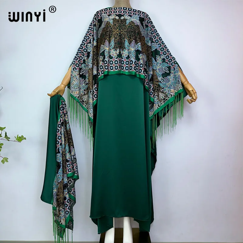 WINYI new High quality comfortable dress with scarf Muslim Women Hijab Dress fashion Abaya Full Cover Ramadan Gown tassel kaftan