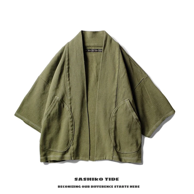 

Kapital 2SS Pure Cotton Loose ort Sve Wax Dyed Waed Dual Color Street Sle Dao Pao Breathable Korean Japanese System