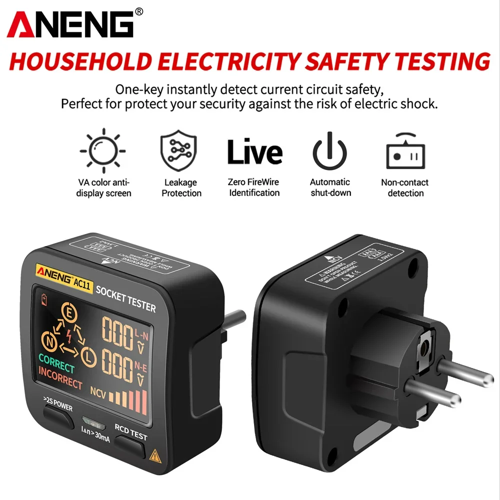 ANENG AC11 tester digital multimeter profesional test comprobador led tester automotriz rcd espanyol detector de fases probador de led ethernet tester comprobador enchufes US/UK/EU/AU enchufe tierra línea cero NCV