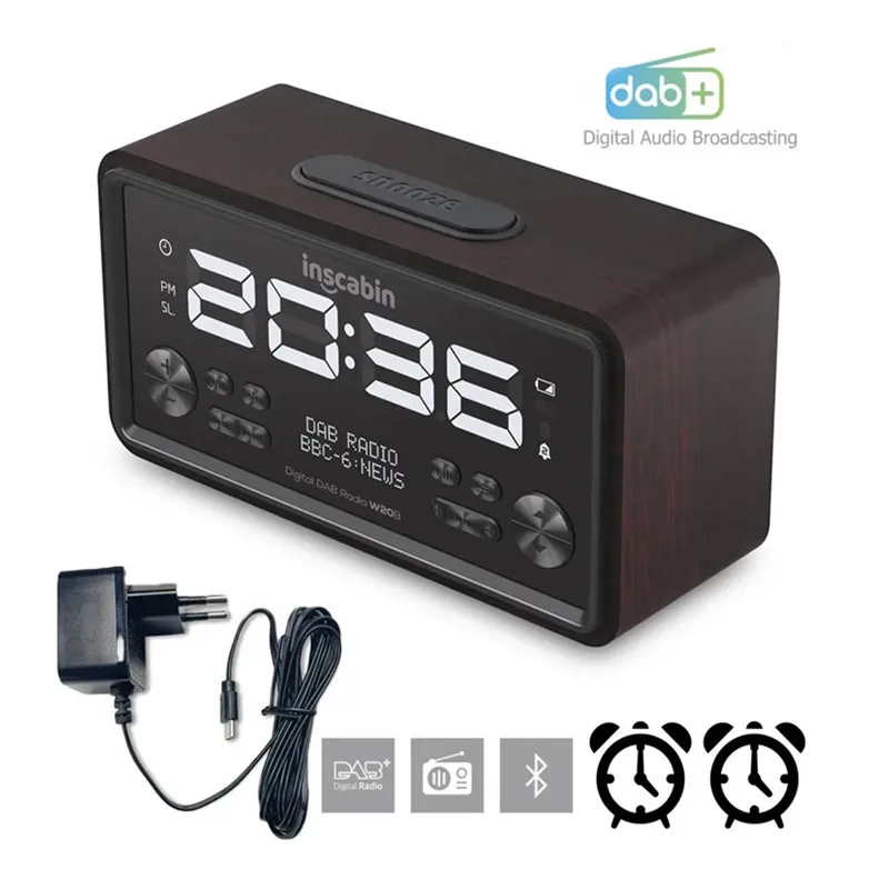 

Caixa De Som LCD Display Digital DAB/FM Radio Wireless Speakers Home Wooden Desktop Bluetooth Double Alarm Clock Radio SoundBox