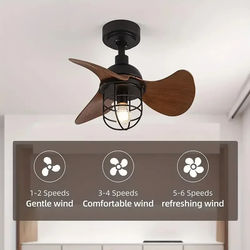Retro LED Ceiling Fan Light With Remote Control Low Floor Decorative Light Energy-saving Light With Fan In Bedroom And Home