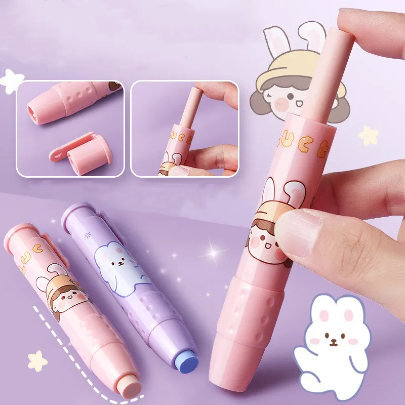 Kawaii Retractable Eraser Pencil Rubber Soft Refill Core for Kids Art Writing Erasers Pen Office Correction Supplies Stationery