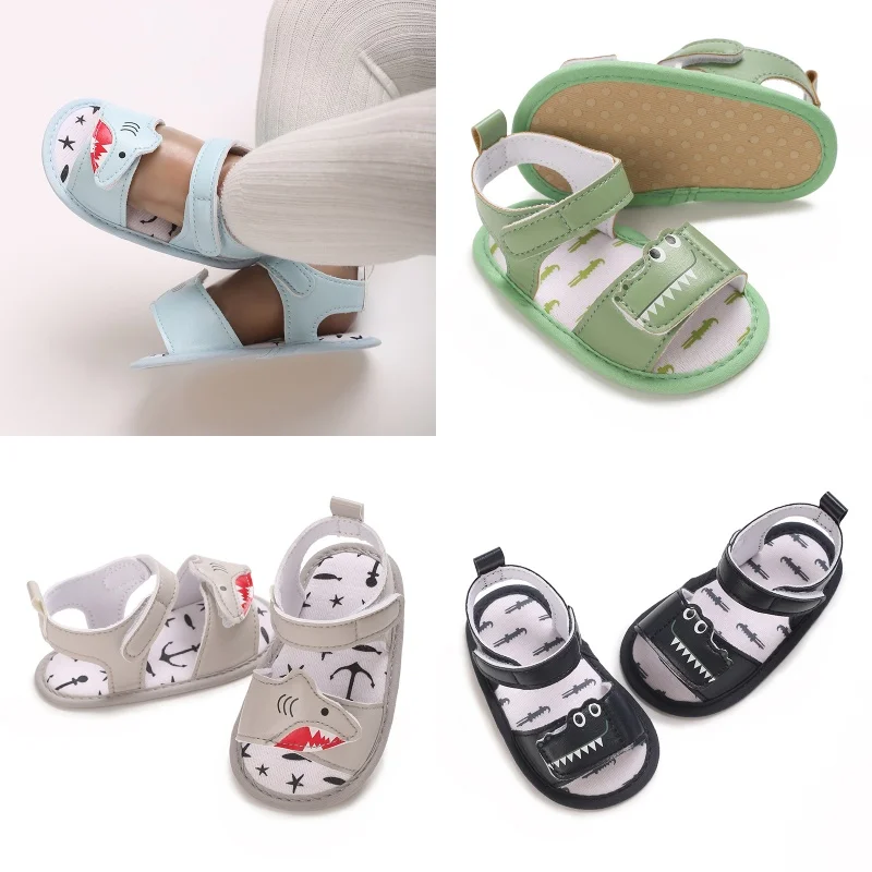 

0-18M Newborn Cute Cartoon Shark Sandals for Boys PU Open Toe Soft Sole Anti slip Baby First Step Walking Shoes Baby Sandals
