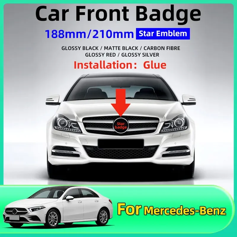 

1pcs 188mm 210mm ABS Car Front Grille Badge Decal Cover Emblem For Mercedes Benz A/B/C/E/S Class GLA CLA GLE GLK CLK CLS GLS GLC