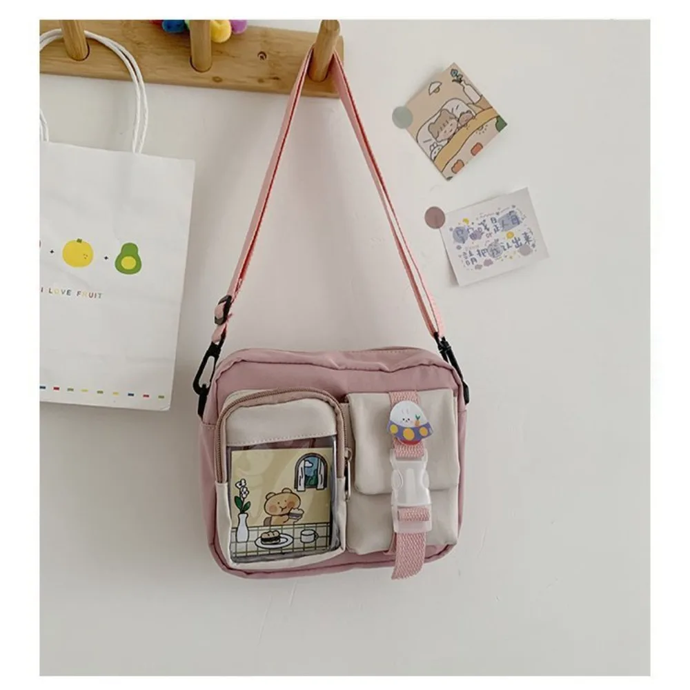 Kawaii Bag Girls Student Small Nylon Bag Mutipockets Transparent Crossbody Bags Women New Shoulder Bag Bolsa Mujer