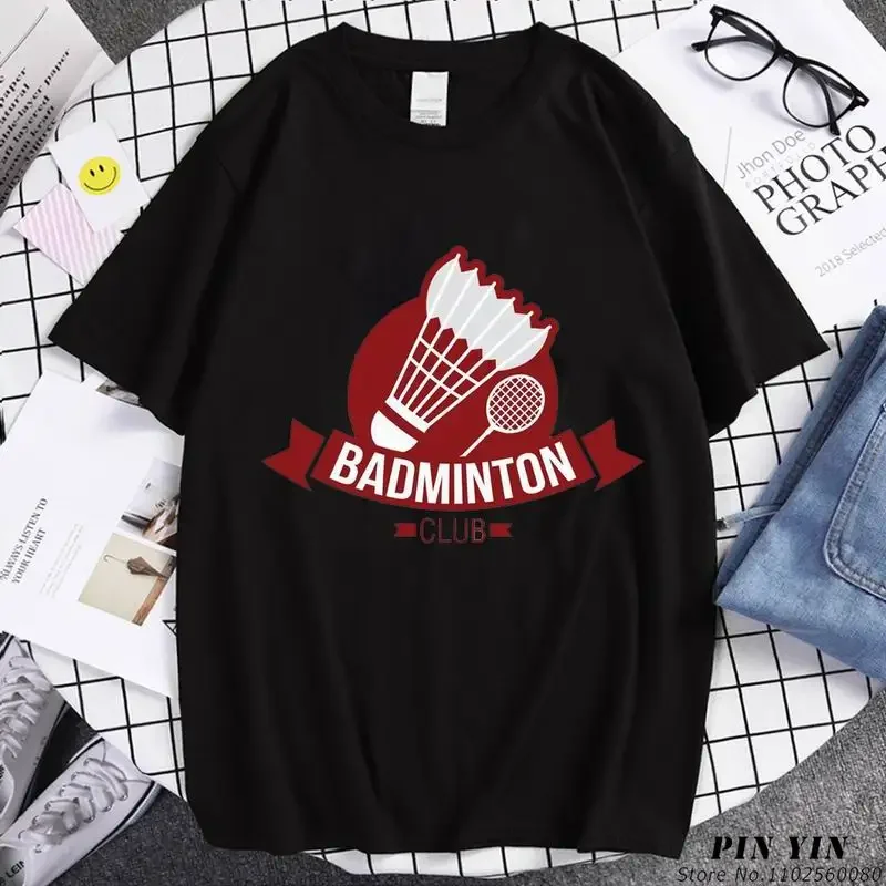 Badminton Sports  T-shirt Men Human Evolution Badminton Summer Short-sleev T Shirt balck white Tops Patter  Men Clothing