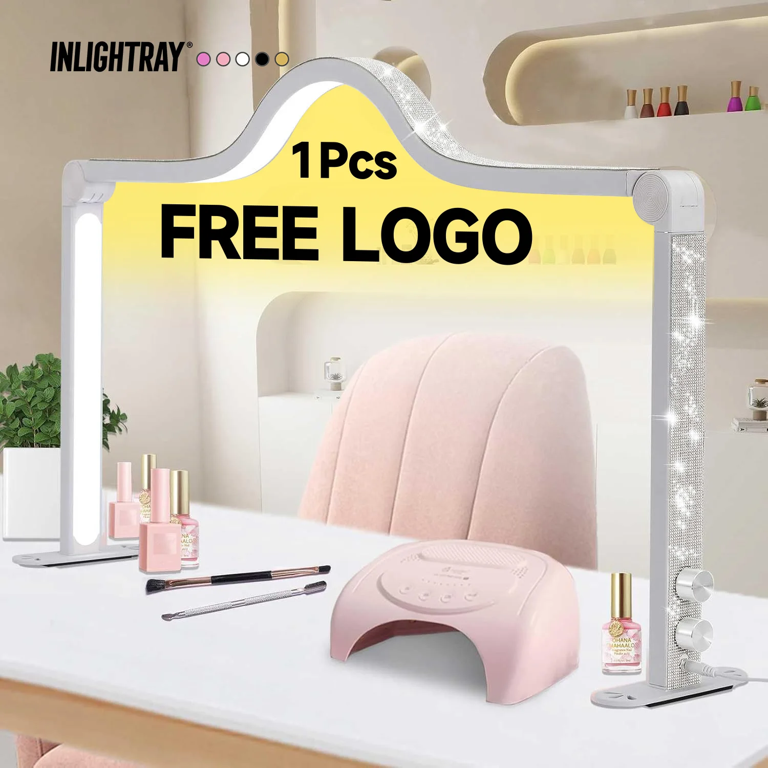 Free LOGO 35inch Nail Desk Lamp LED Half Moon Light Large Sauqre Shape Fill Light for Lash Extensio Photography Puzzle Crafting
