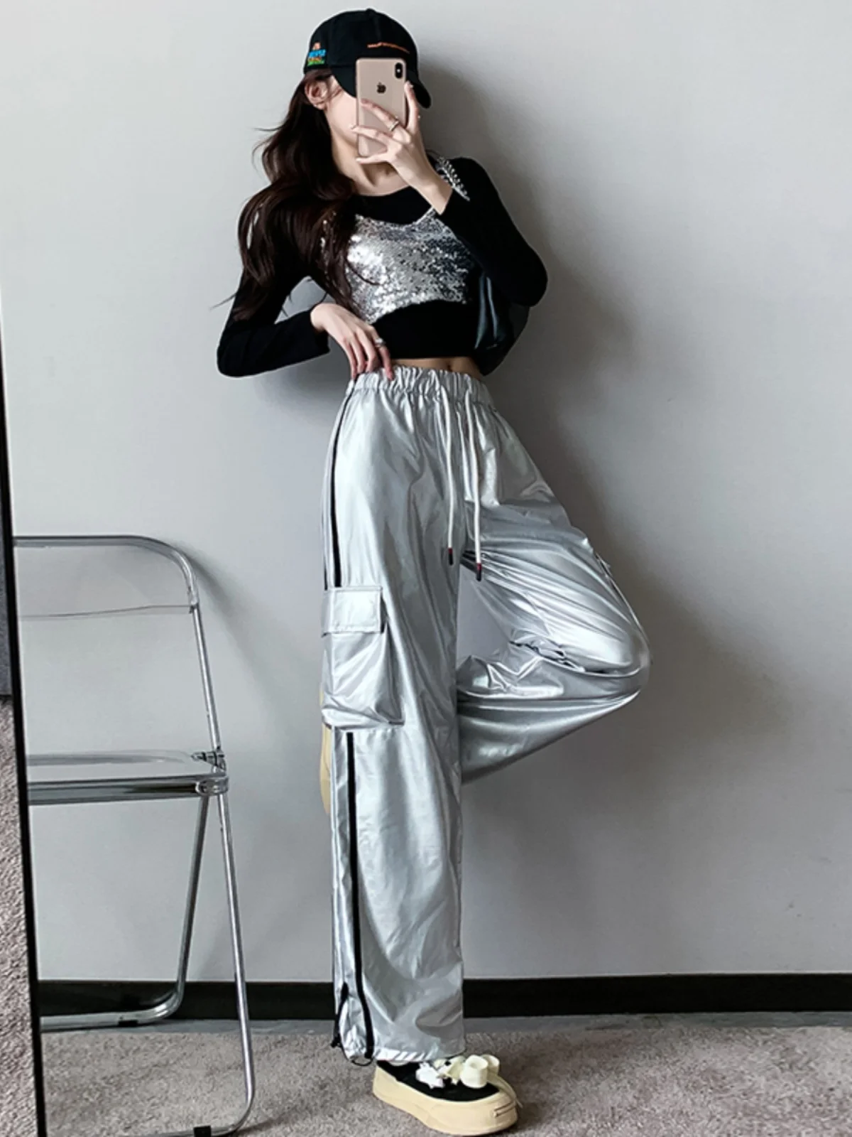 Sexy Silver Stage Performance Costume for Women's Dance Team Jazz Dance Broadcasters Clothing Cotton Fabric Ethnic Style