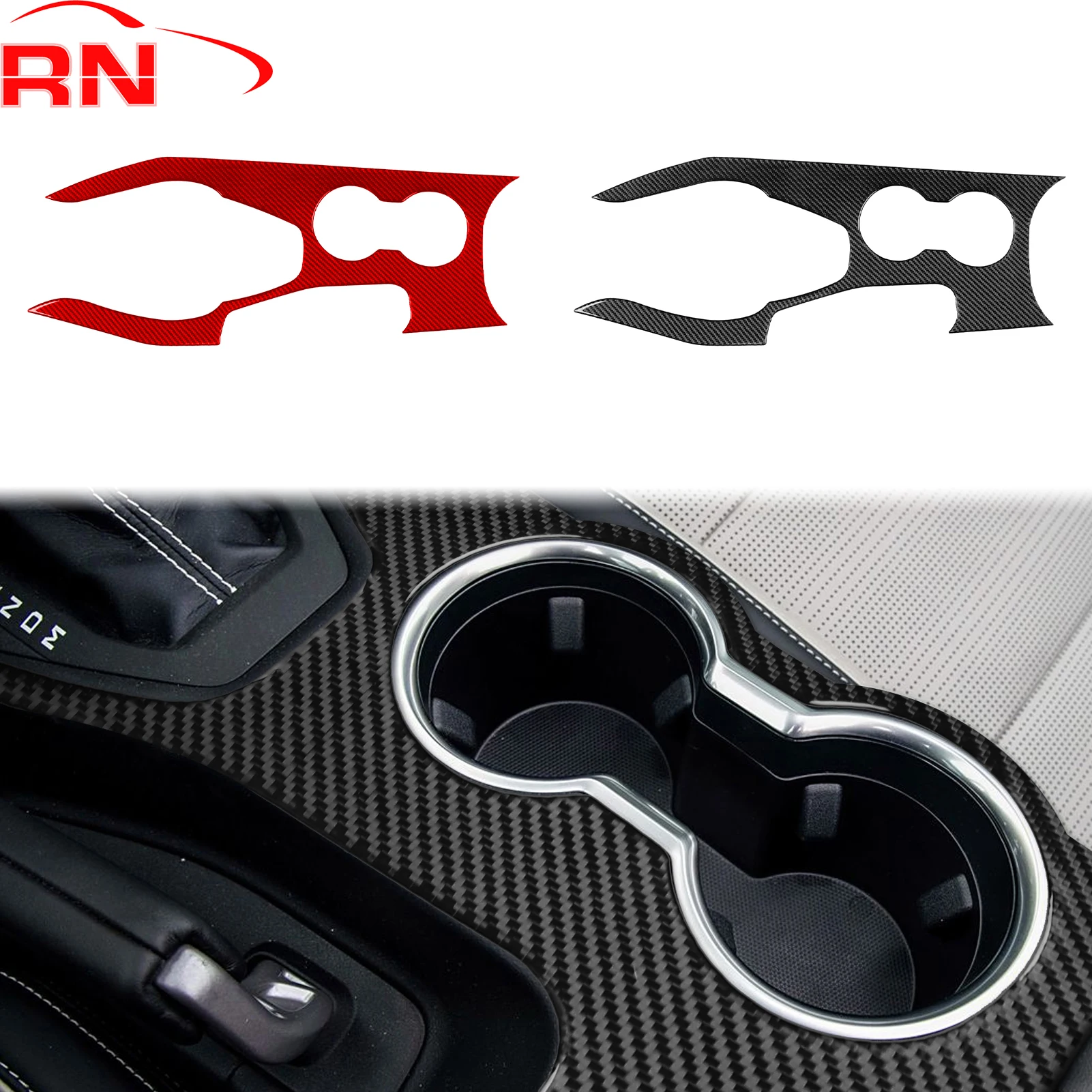 

For Ford Mustang 2024-2025 Modified Carbon Fiber Car Cup Holder Gear Panel Accessories Piano Black Interior Sticker