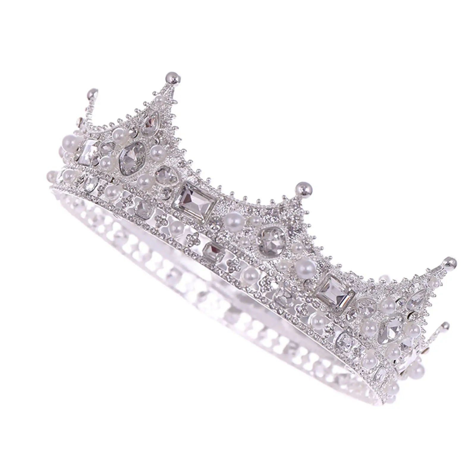Legierung Krone Tiara Retro Braut Strass Runde Krone Perle Kristall Dekoration Für Hochzeit Braut Prom Party Haar Zubehör