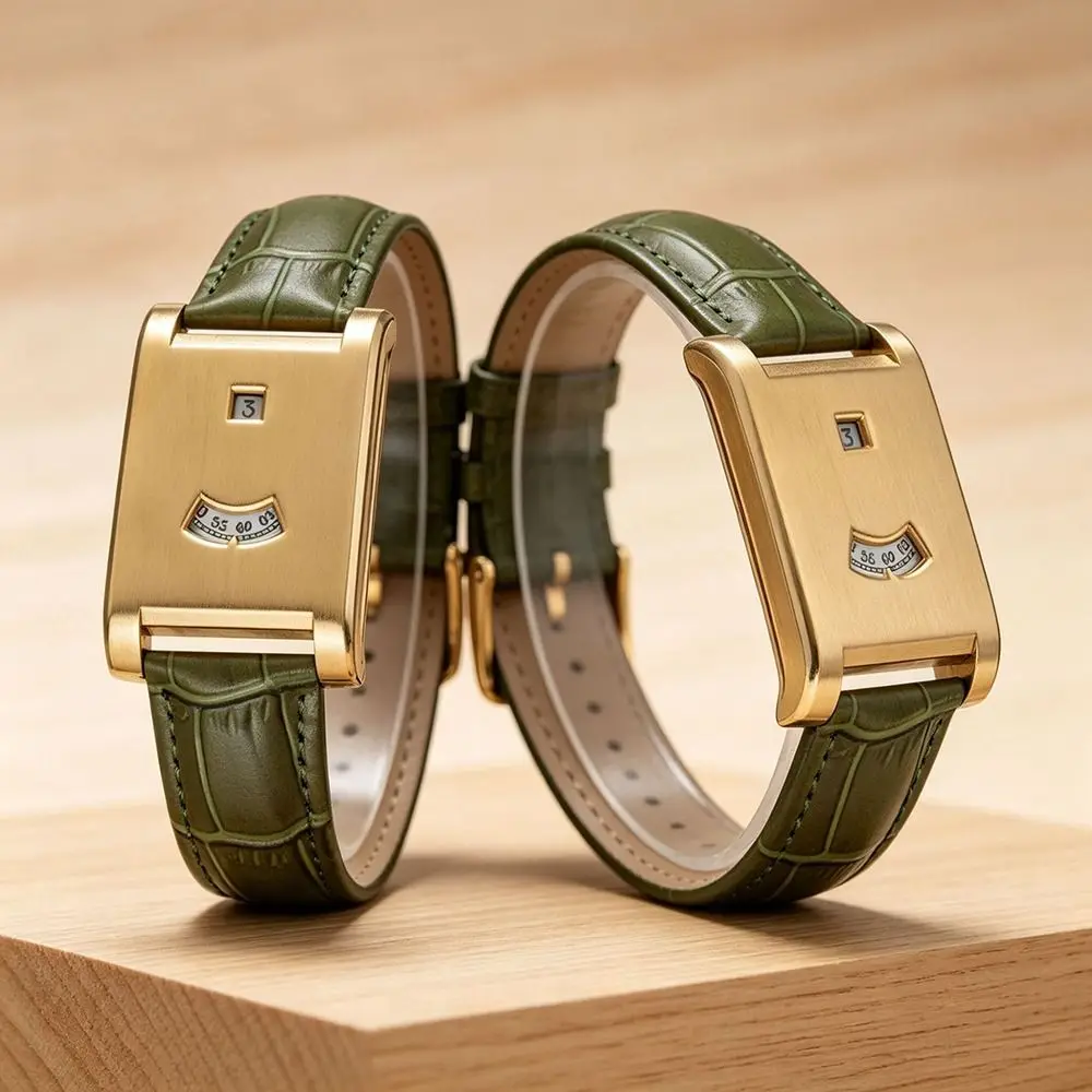 Leather Strap Square Wristwatch Square Case Alloy Case Men's Wristwatch Minimalist Dial Wormhole Inspired Business Watch