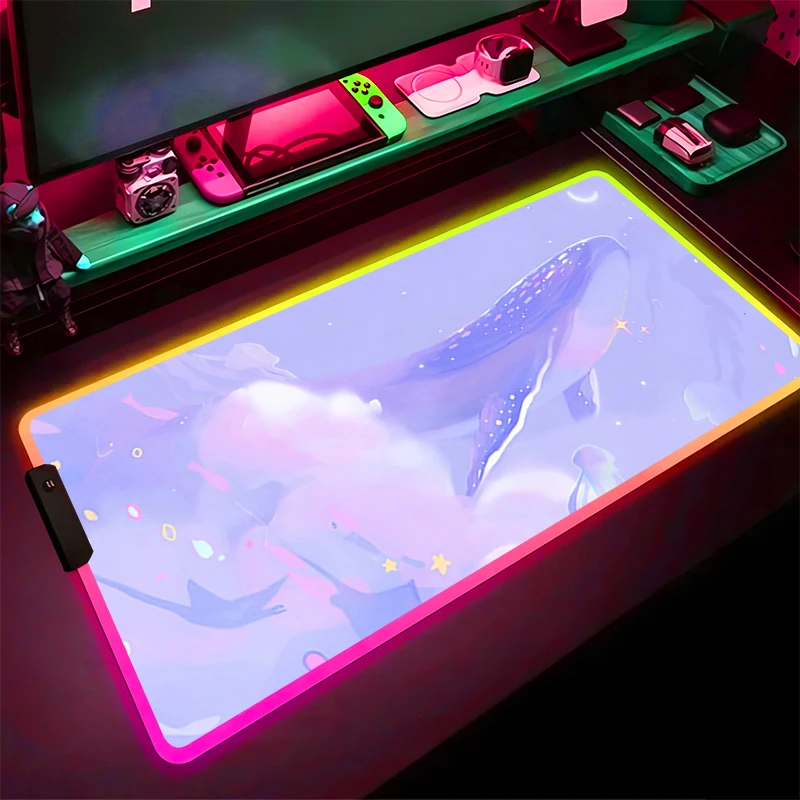 RGB LED ماوس الوسادة المطاط HD ماوس الوسادة نمط لعبة الوسادة ملحقات الكمبيوتر حصيرة مكتبية عدم الانزلاق الجدول حصيرة سحابة الحوت مكتب لوحة المفاتيح