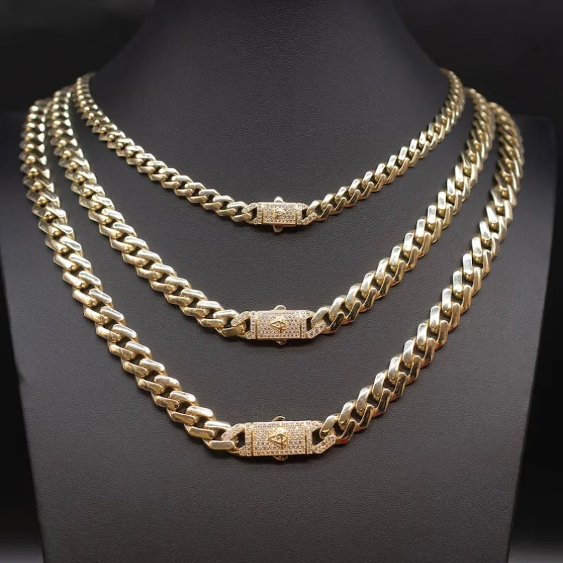 

Hiphop Iced Out 7/9/11mm Custom VVS Moissanite Clasp Cuban Necklaces 14K Gold Sparkling Cuban Link Chain