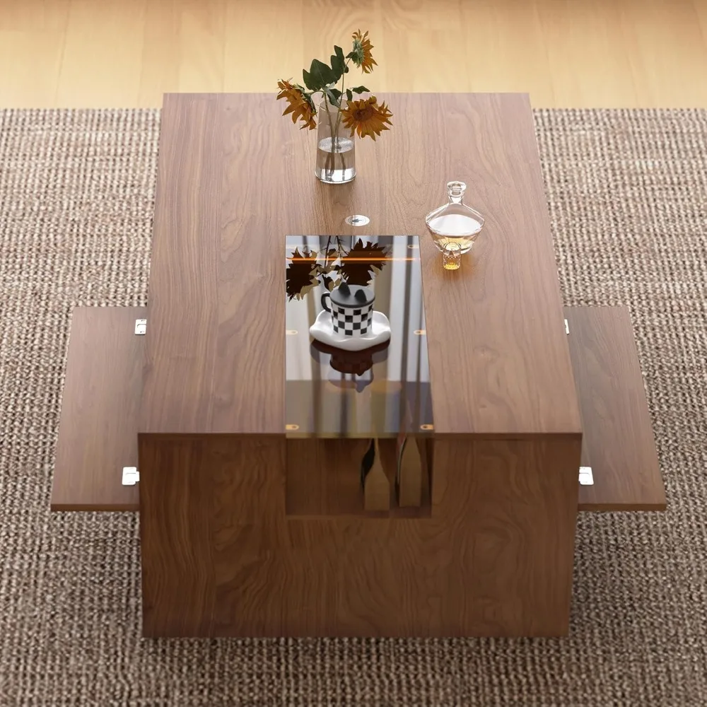 Mid-Century Modern 51.18 Coffee Table with LED Light & Storage, Versatile Living Room Table for Home Decor & Organizing, Stylish