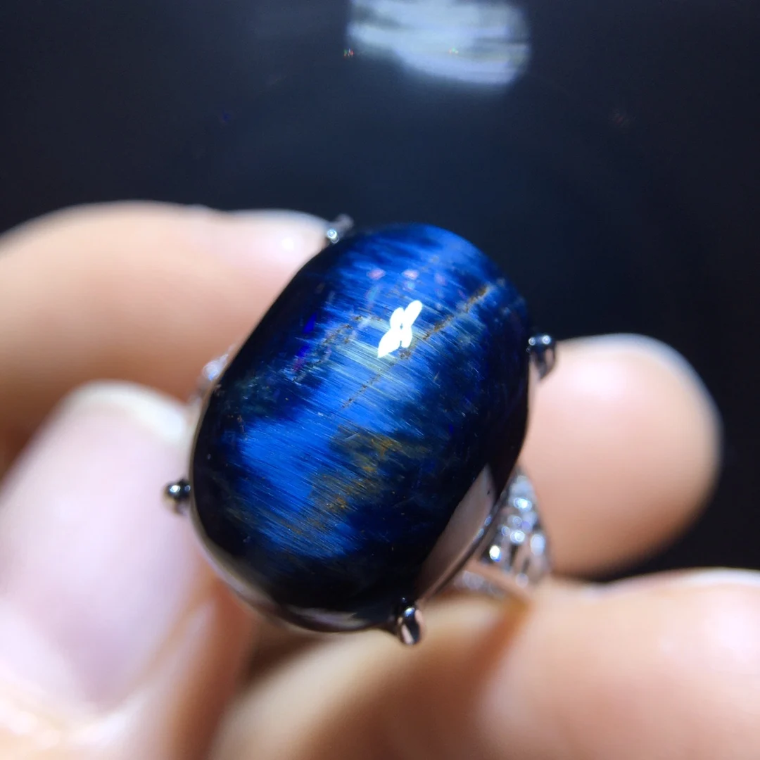 Natural Blue Pietersite Adjustable Ring Namibia 16.8/12.5mm Big Size 925 Silver Pietersite Chatoyant Gemstone Ring AAAAAA