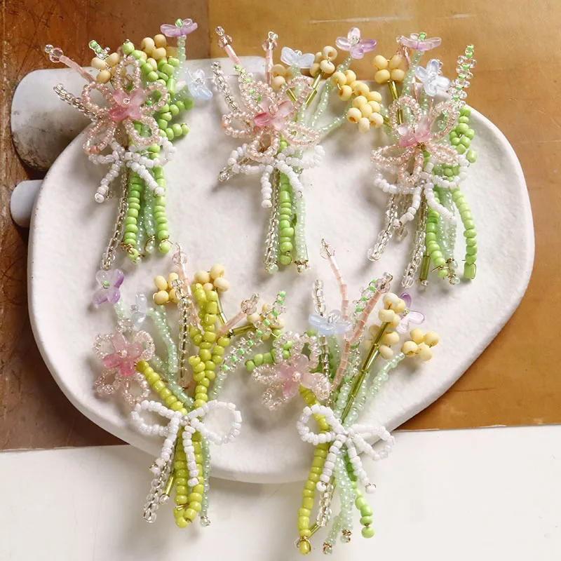 Clear Crystal Bow Bouquet Shoe Charms 1 Piece Handmade Beaded Woven Small Fresh for Woman Girls Clogs DIY Lightweight Premium