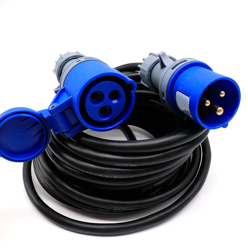 CEE Extension Cable 230V 16A IP44 Waterproof 3-Pin Power Cord H07RN-F 3G2.5 for Caravan RV Boat Camping 1m 2m 3m 5m