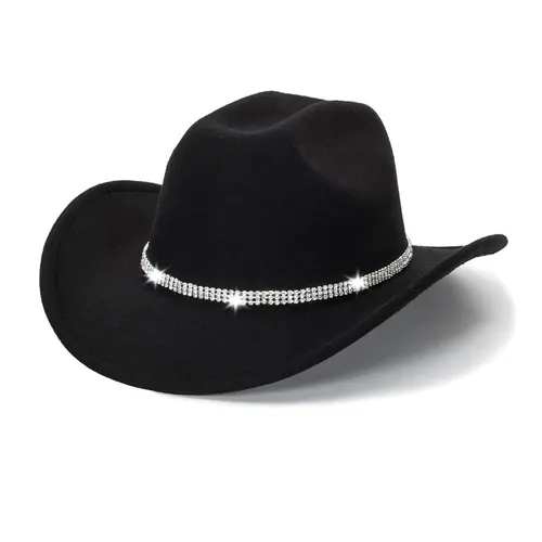 Imagen 2 del producto Sombrero de vaquero occidental clásico con cinturón con hebilla de diamantes de imitación brillantes, sombrero de vaquero Paty de moda, sombrero de vaquera para hombres y mujeres