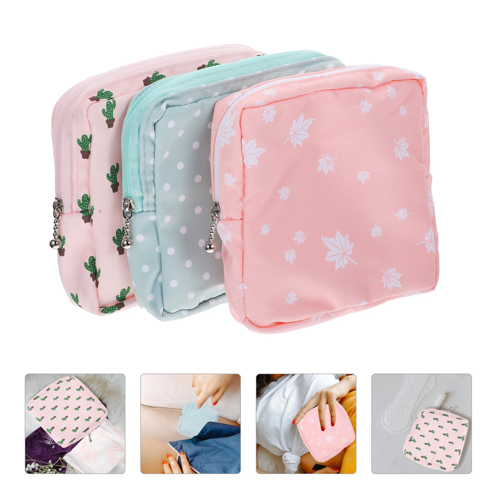 

3Pcs Period Bag Washable Sanitary Napkin Organizer Compact Feminine Care Pouch for on-The-Go Use Adorable Multi-Purpose Storage