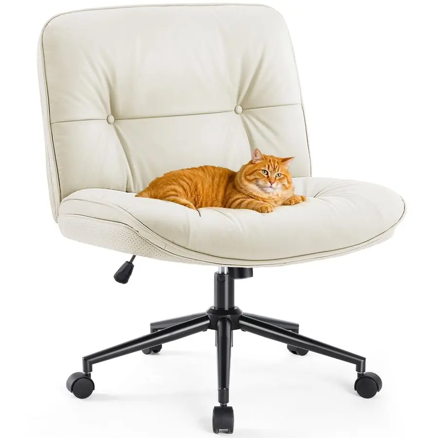 

Кресло Criss Cross на колесиках, с широким сиденьем из искусственной кожи, без подлокотников, для офиса и туалетного столика, удобное, регулируемое, поворотное, компьютерное кресло