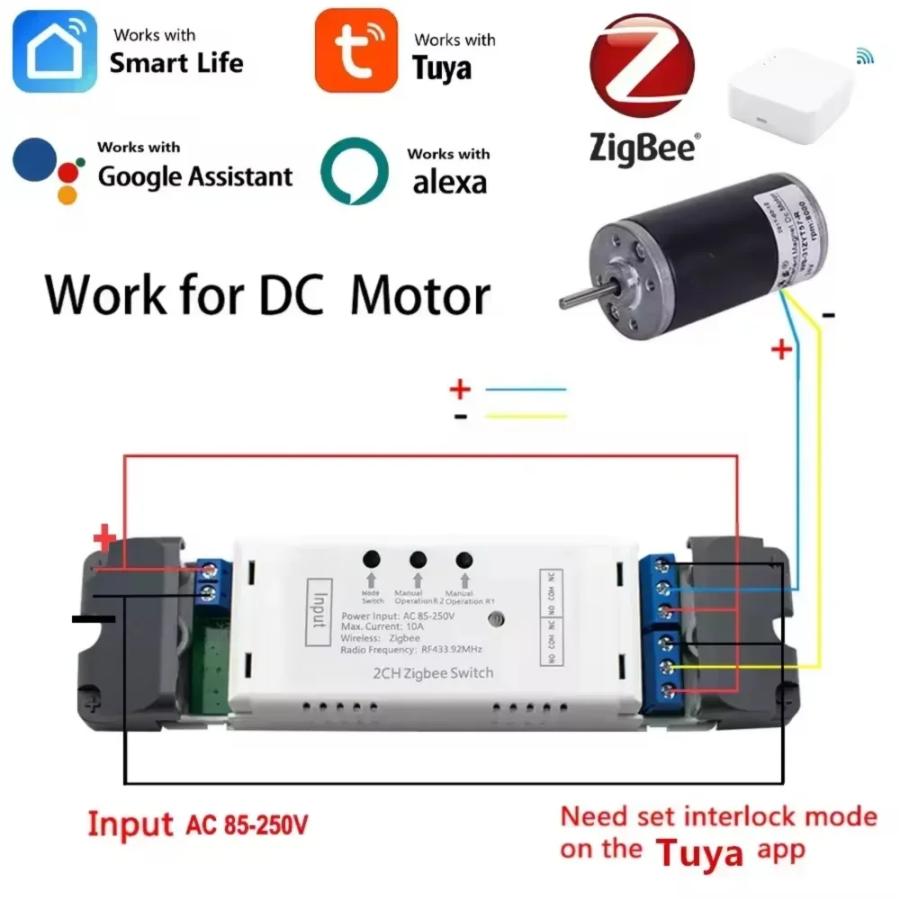 Zigbee Tuya Trockenkontakt-Relaismodul 12V 24V 220V 230V 2-Kanal Elektrischer Linearantriebs-Controller Impulsmodul Relais für Alexa