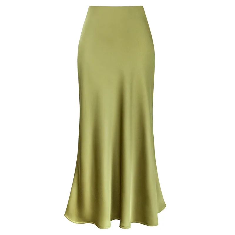 

Satin Long Skirt Women High Quality Luxury Yellow Maxi Fishtail Skirt Black Long Satin Bodycon Skirt Women Office
