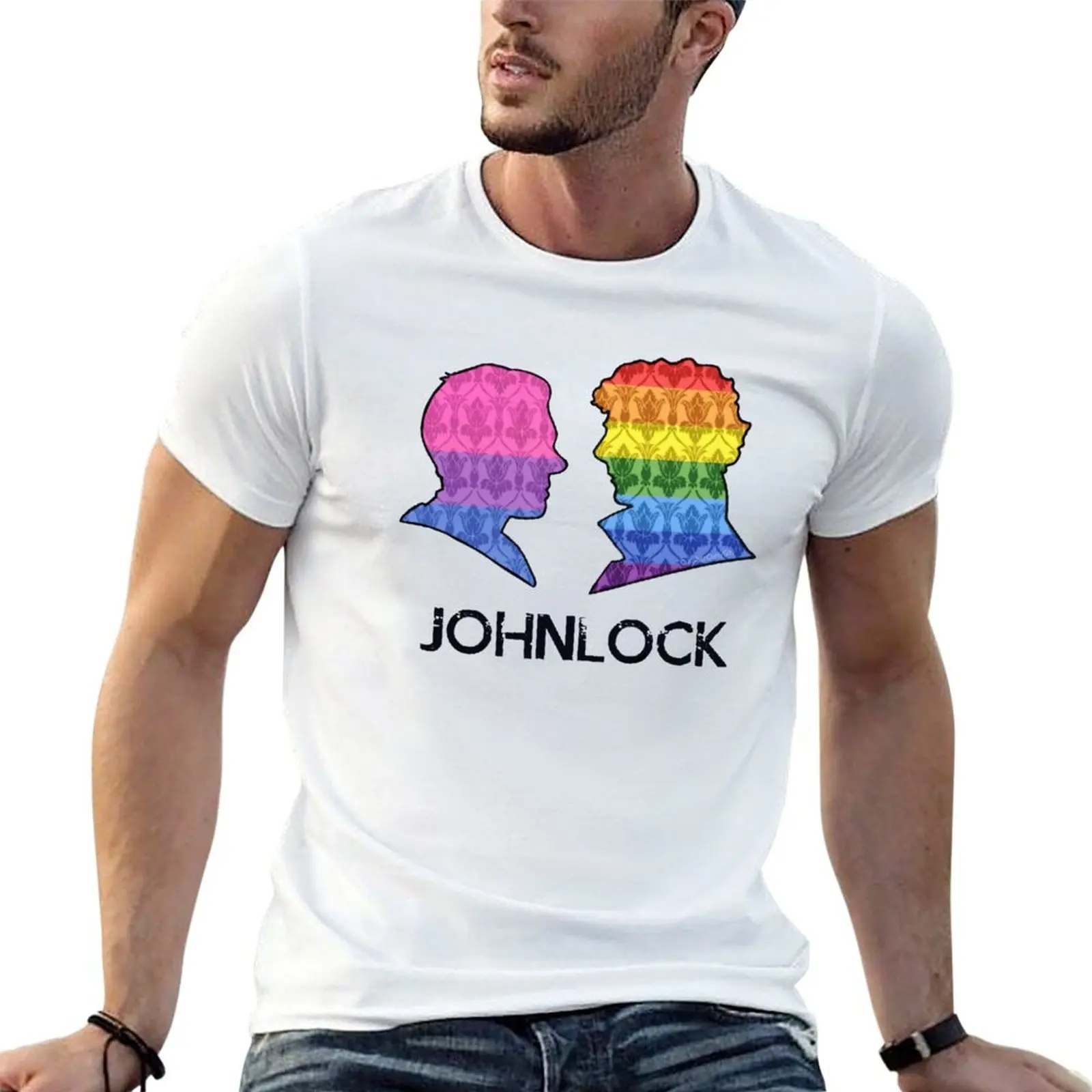 

Johnlock Sillouettes - Pride colors T-Shirt man t shirts for men casual man t shirt designer man t shirt luxury T-Shirt