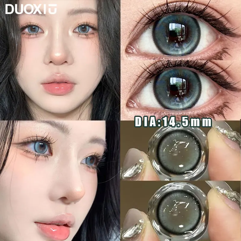 DuoXiu 1Pair Soft Contact Lenses Pink Lenses Purple Eye Diameter 14.5mm sclera pupils Grey Lens Myopia Degree Beautiful Pupil